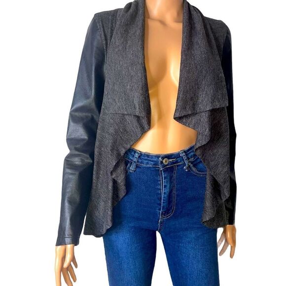 Sweet Rain brand open front moto/jacket cardigan SZ S gray black waterfall front - Picture 3 of 11